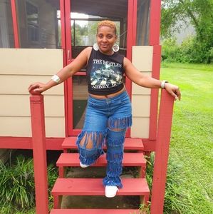 Contrast Size 13 Highwaist Hand Ripped Jeans